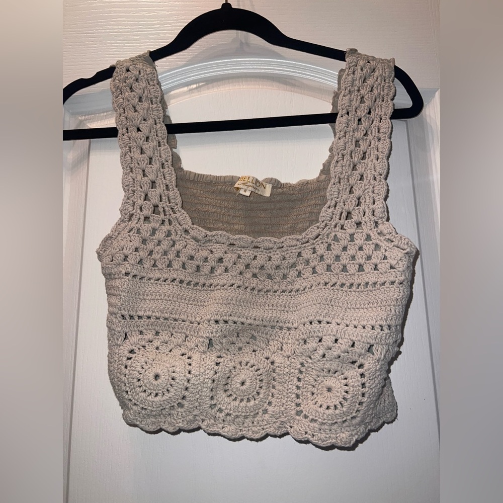 Rebellion Crochet Tan Crop Top